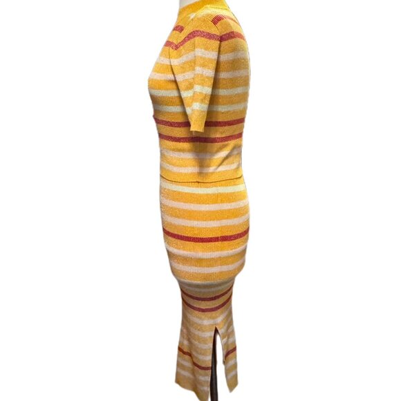 Hendy Top & Skirt Small Knit Metallic Shimmer Short Sleeve Bodycon Stretchy - Picture 4 of 11